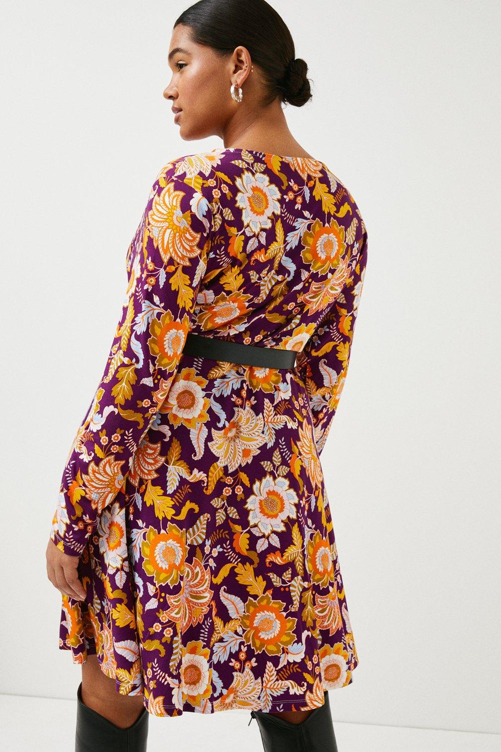Plus Size Floral Print Belted Wrap ...